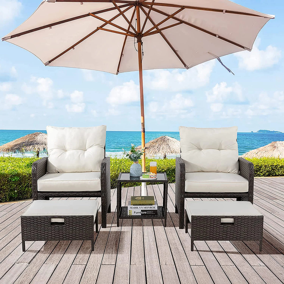 5 Piece PE Wicker Patio Furniture Set with Ottoman B623