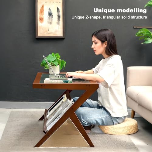 Boho Rattan Coffee Table with Glass Top & Rattan Shelf Q699