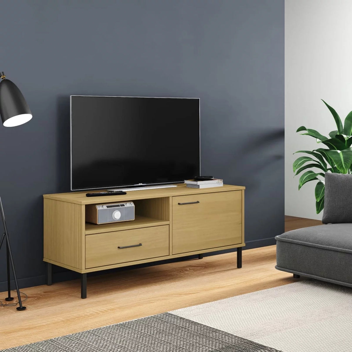 Pine Wood TV Cabinet with Storage Drawer, Door and Shelf D85286