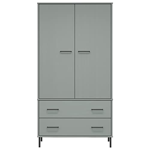Gray Solid Wood Wardrobe with Metal Legs W924888