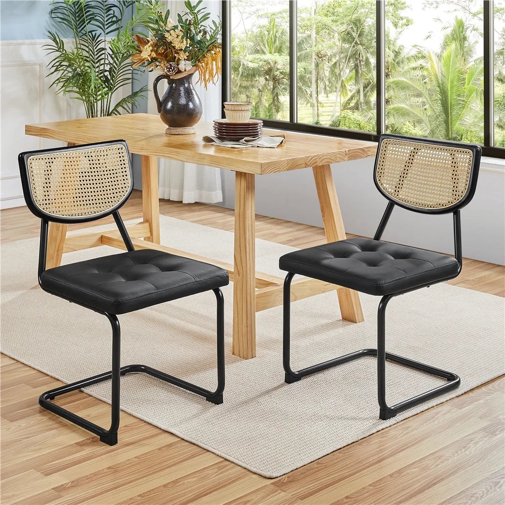 Black Armless Dining Chairs with Mesh Rattan Back A2088