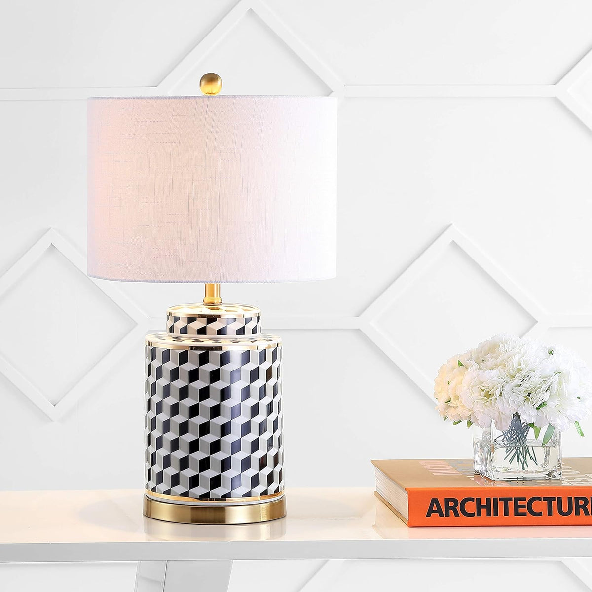 Black/White Ceramic/Metal LED Table Lamp S197226