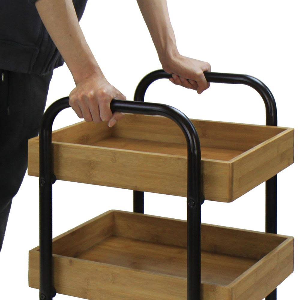 Portable Storage Cart with 3 Removable Bamboo Trays I6429