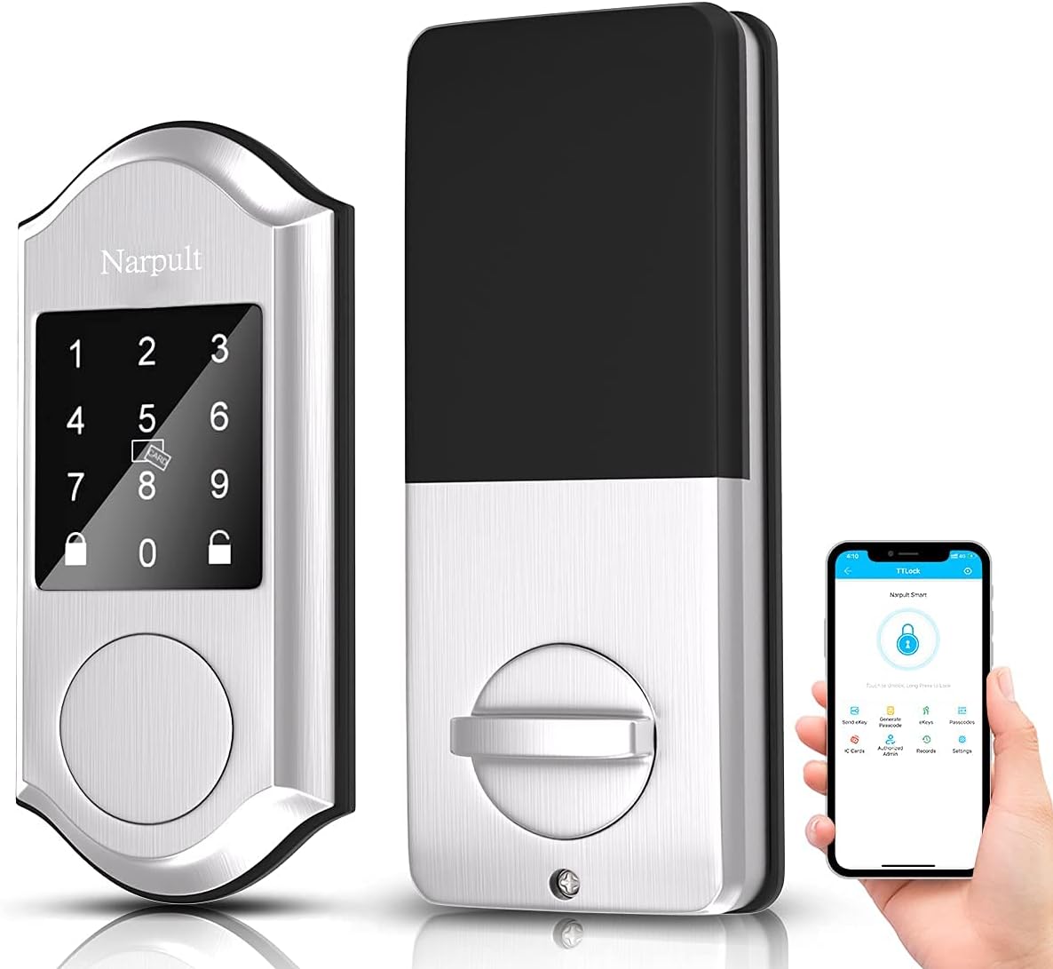 Smart Lock Deadbolt, Electronic Door Lock, Keyless Entry Door Lock, Satin Nickel J9506