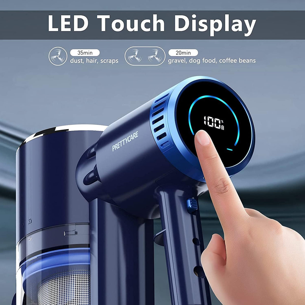 Cordless Stick Vacuum Cleaner with LED Touch Display, 20KPA, 2600mAh Detachable Battery, 4 in 1 Lightweight Rechargeable Handheld F777316