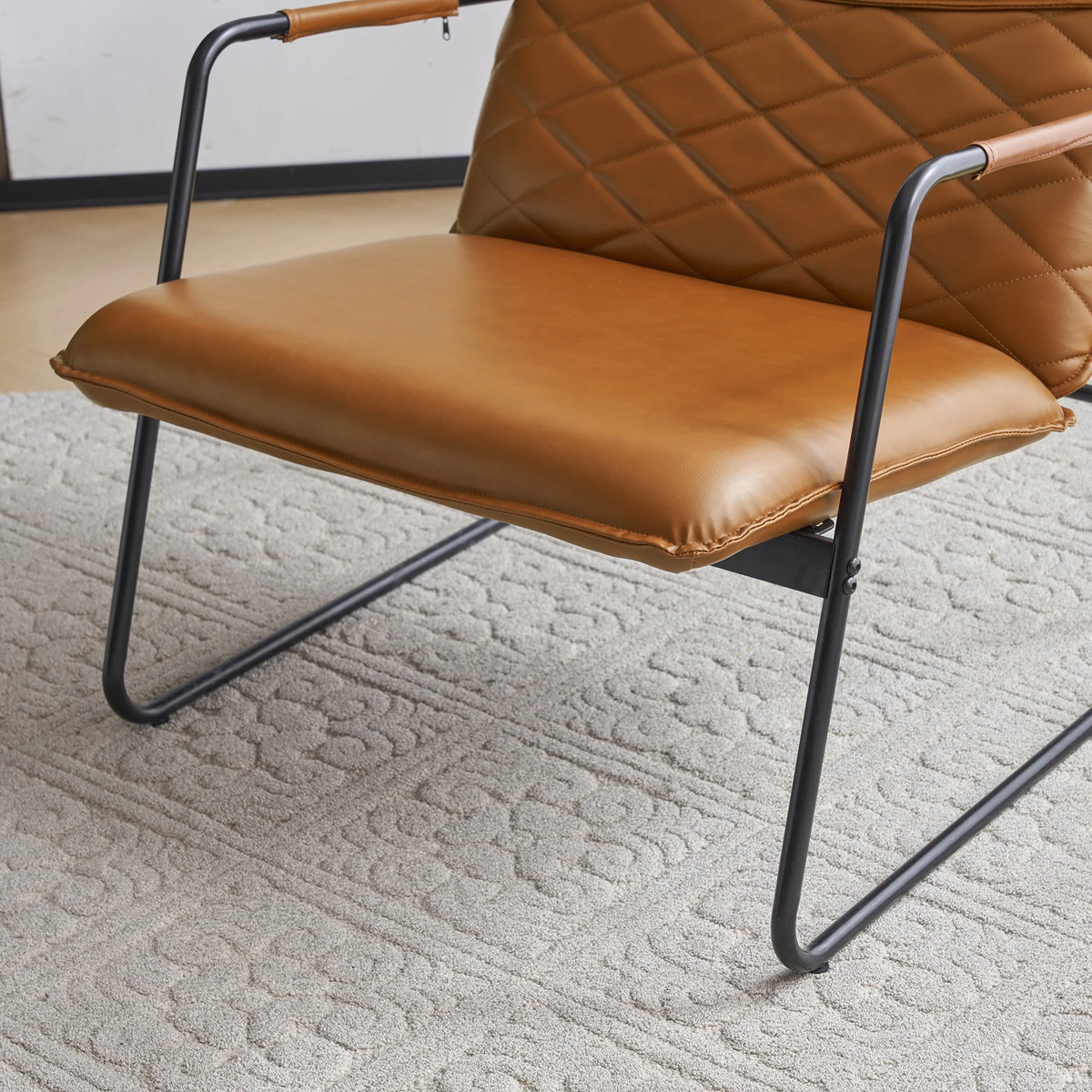 Orange Faux Leather Accent Chair with Ottoman T95661
