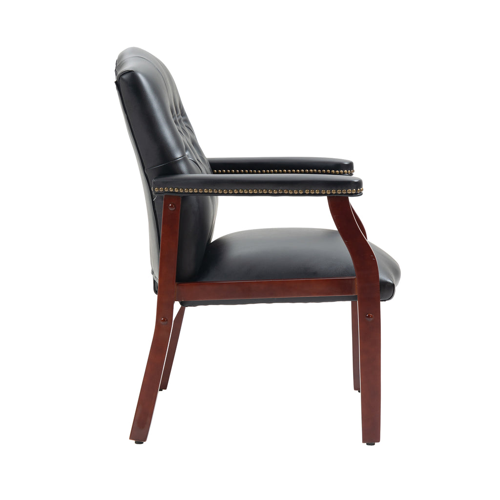 Black Leather Office Guest Chair with Padded Seat and Arms E31002