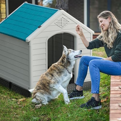 Gray 34" Waterproof Plastic Dog House W5094