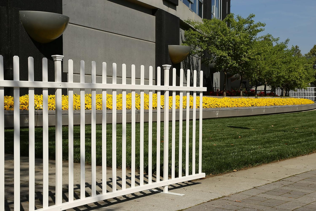 Lightweight Portable Vinyl Picket Fence Kit with Metal Base, White X8706