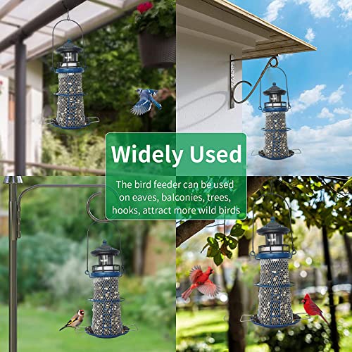 Blue 14" Solar Bird Feeder with Rotating Beacon LED Light Z359865