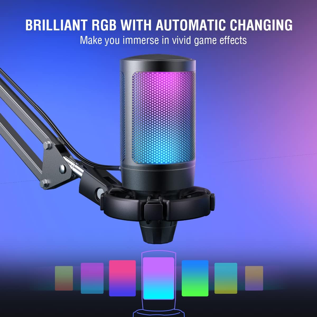 USB Gaming Microphone Kit with Mute Button, Volume Gain, RGB, Arm Stand A8965