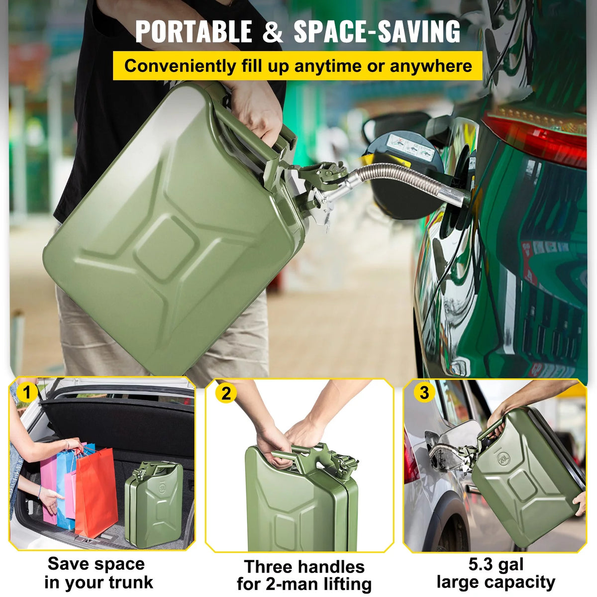 5.3 Gallon Portable Steel Fuel Can with Flexible Spout, 2pcs Green X5603