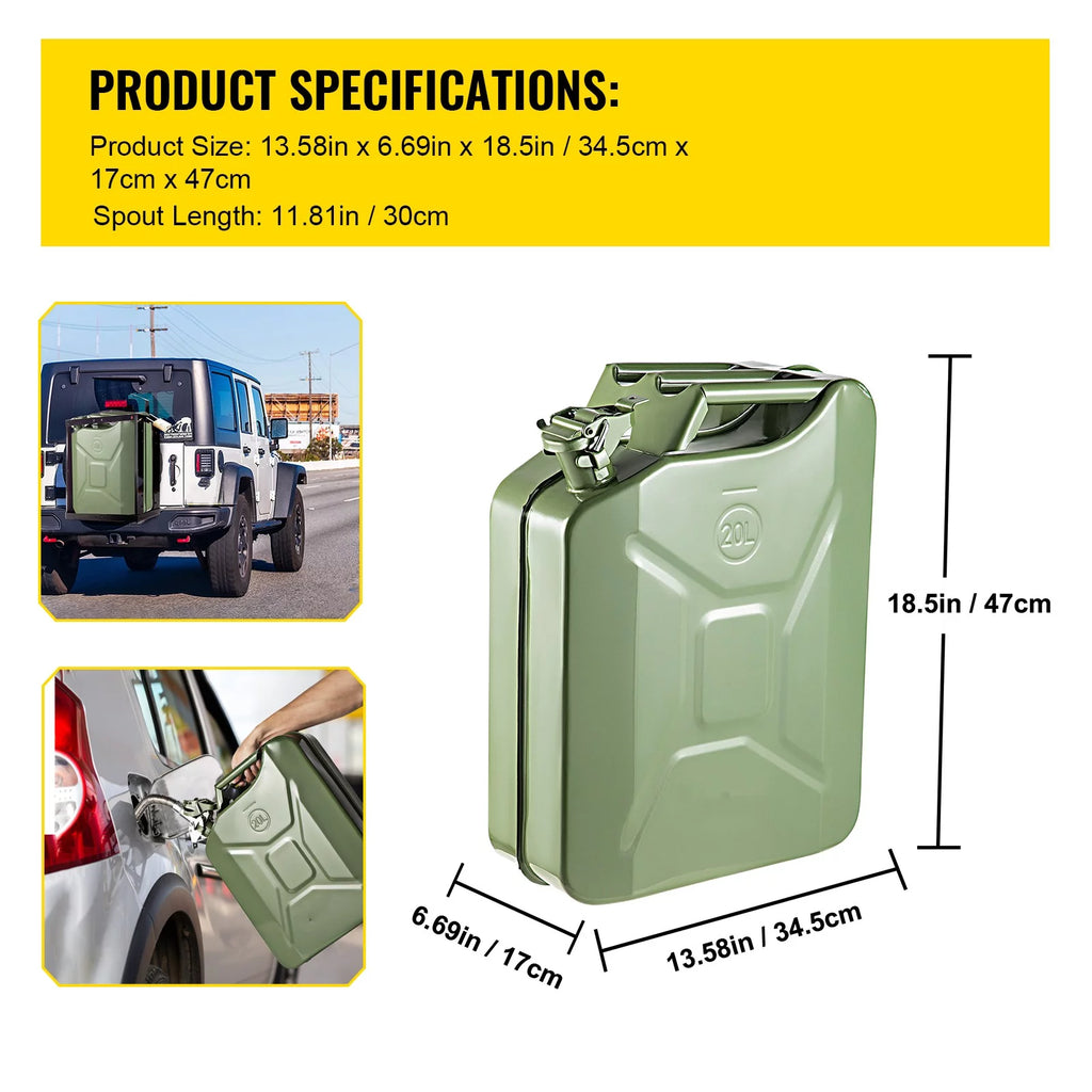 5.3 Gallon Portable Steel Fuel Can with Flexible Spout, 2pcs Green X5603