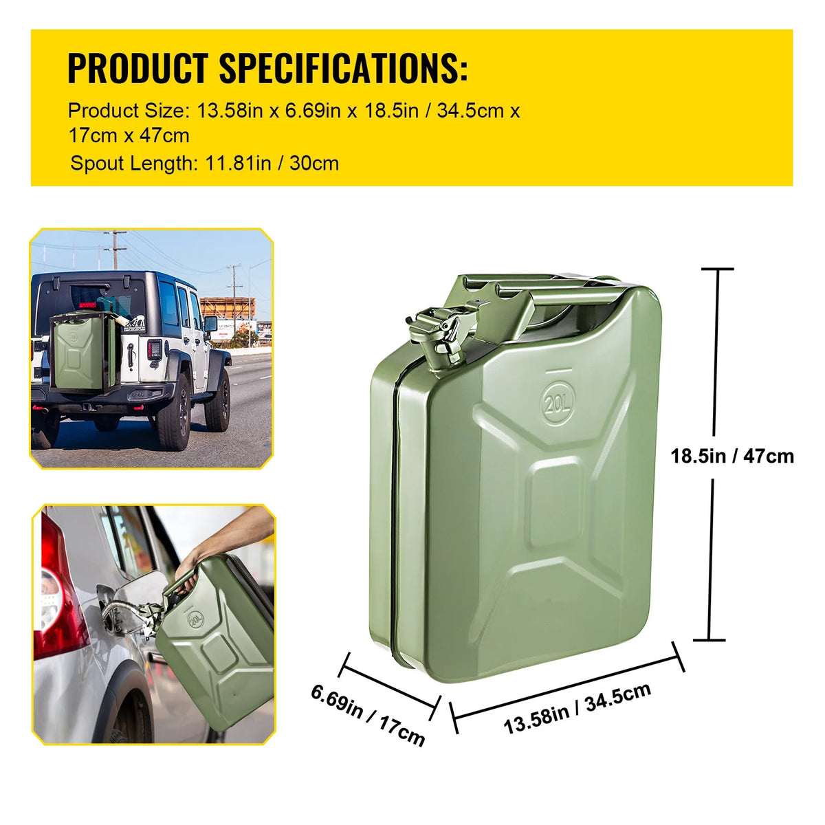 5.3 Gallon Portable Steel Fuel Can with Flexible Spout, 2pcs Green X5603