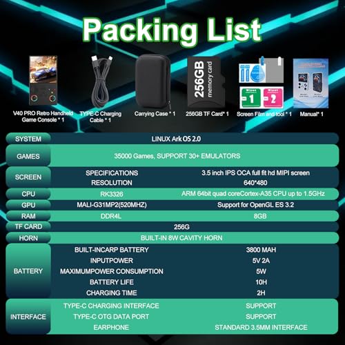 40000 in 1 Handheld Game Console 4.0 inch IPS Screen 4000mAh Portable Pocket Arcade 256G TF Card Transparent Black K695