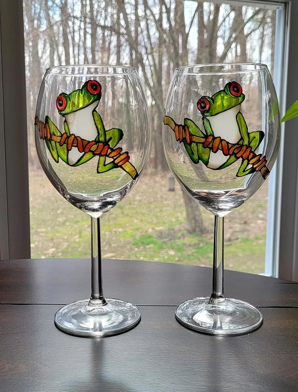 Hand Painted Stemmed Wine Glasses Set Of 2 I630