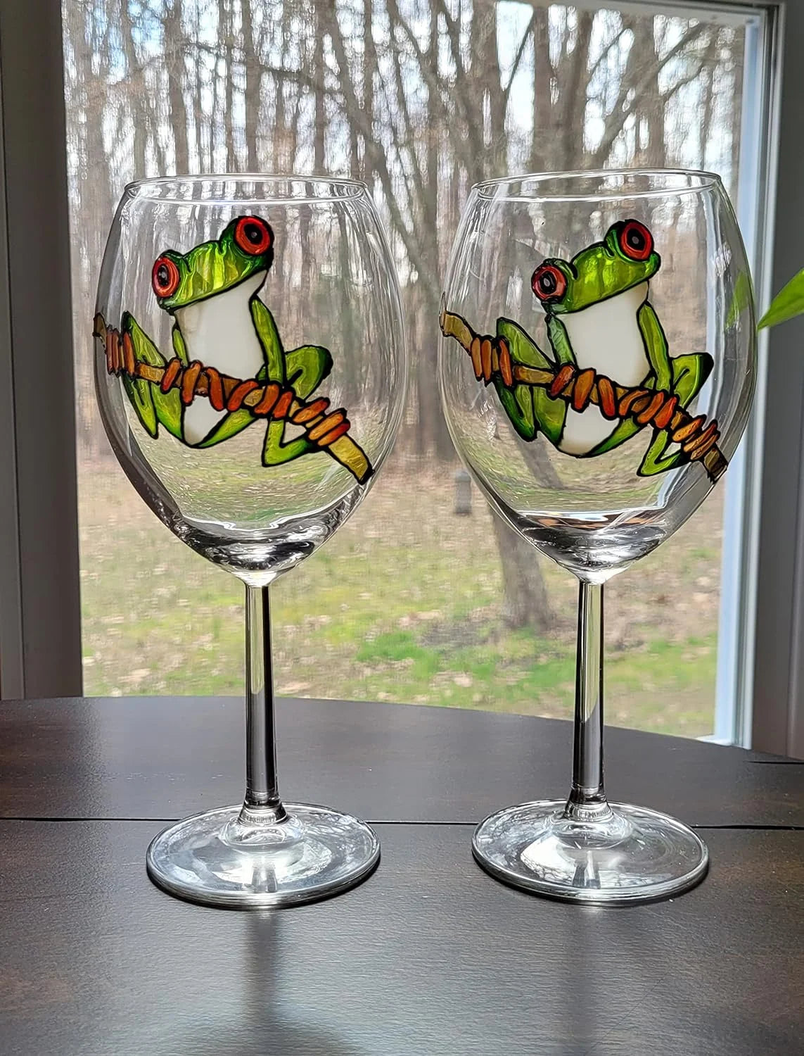 Hand Painted Stemmed Wine Glasses Set Of 2 I630