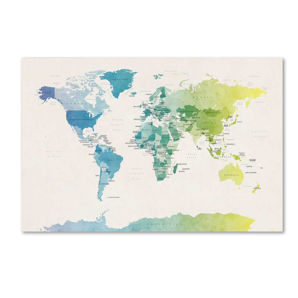 Watercolour Political Map of The World Canvas Art J831091