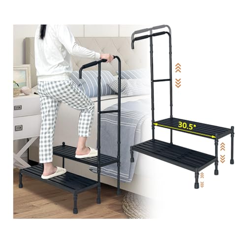 Two Step Stool with Handle Adjustable Wide Platform Q903