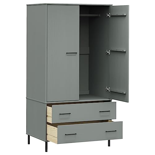 Gray Solid Wood Wardrobe with Metal Legs W924888