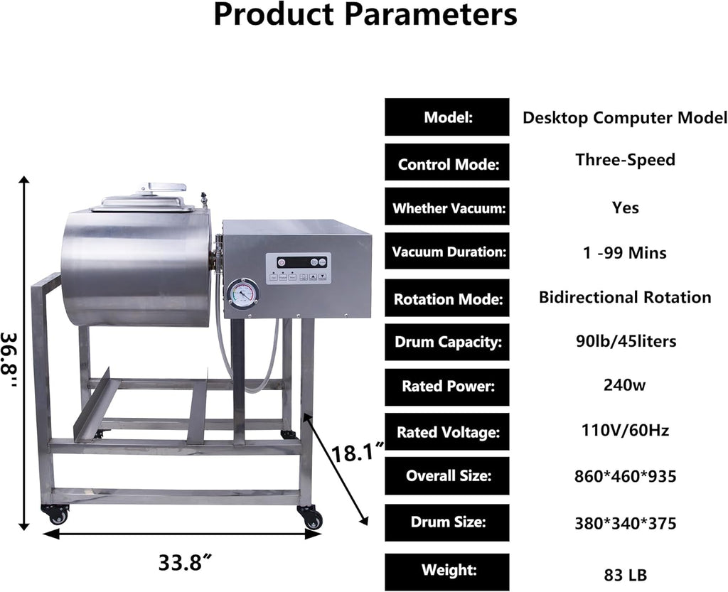 Stainless Steel Meat Tumbler 90lb Vacuum Curing Machine N1662