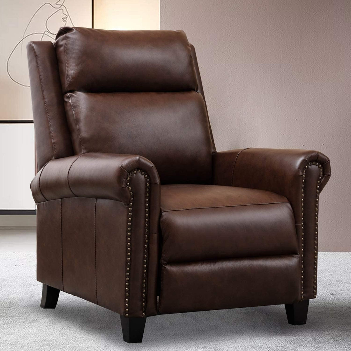 Brown Leather Push Back Recliner Chair K233