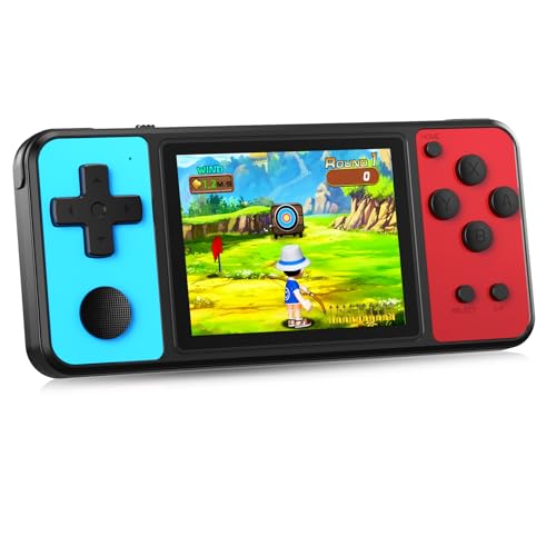32 Bit Kids Handheld Games Preloaded 139 Video Games Portable Electronic Toys with 3.0" IPS Screen Rechargeable Battery (Blue-Red) W7739