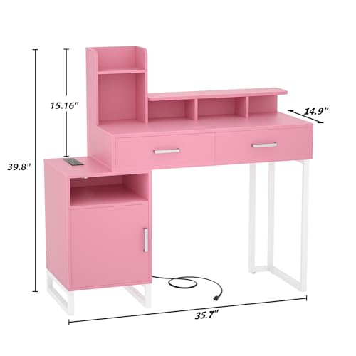 White Vanity Desk with Drawers and Cabinets B610887