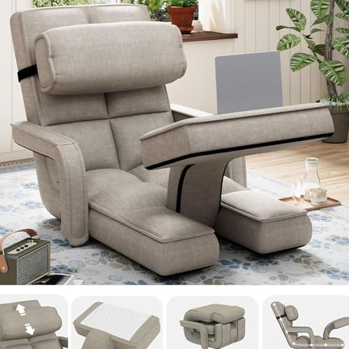 Padded Folding Floor Chair with 14-Level Adjustable Backrest (Dark Grey) T808116