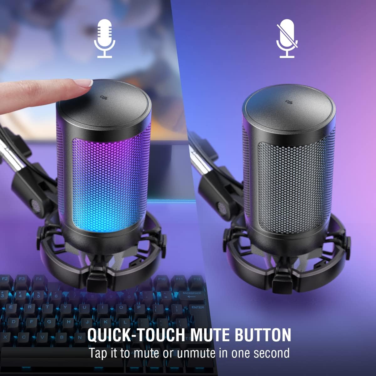 USB Gaming Microphone Kit with Mute Button, Volume Gain, RGB, Arm Stand A8965