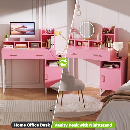 White Vanity Desk with Drawers and Cabinets B610887
