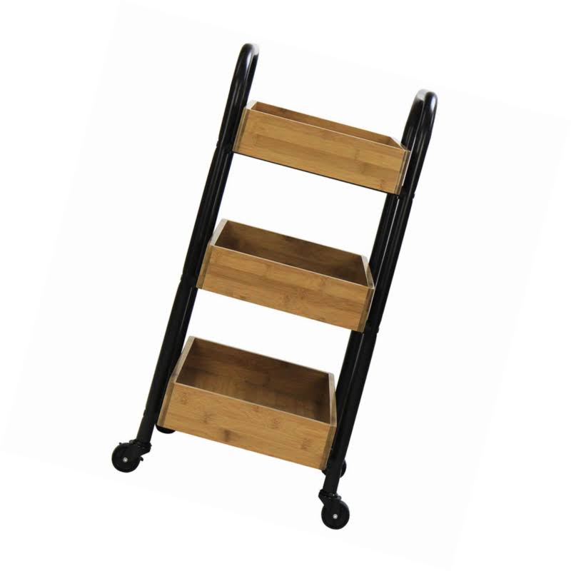Portable Storage Cart with 3 Removable Bamboo Trays I6429