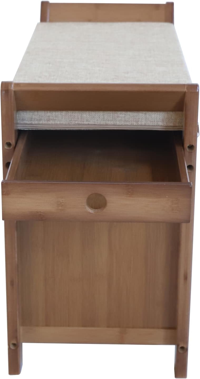 2 Tier Bamboo Shoe Bench with Seat Cushion S2516