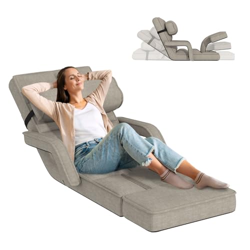 Padded Folding Floor Chair with 14-Level Adjustable Backrest (Dark Grey) T808116
