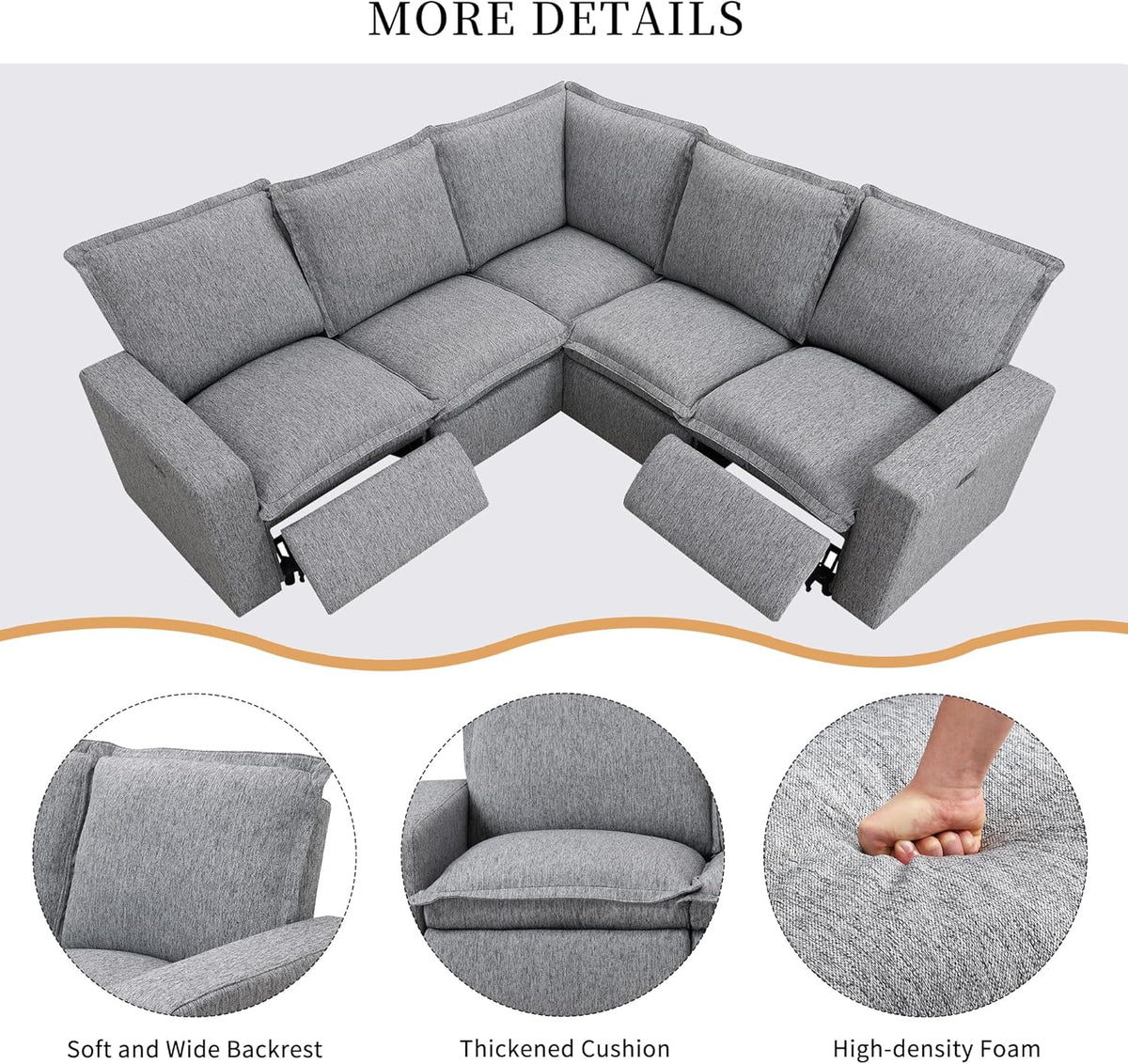 Modular Sectional Sofa with Power Recliner and USB Port K655