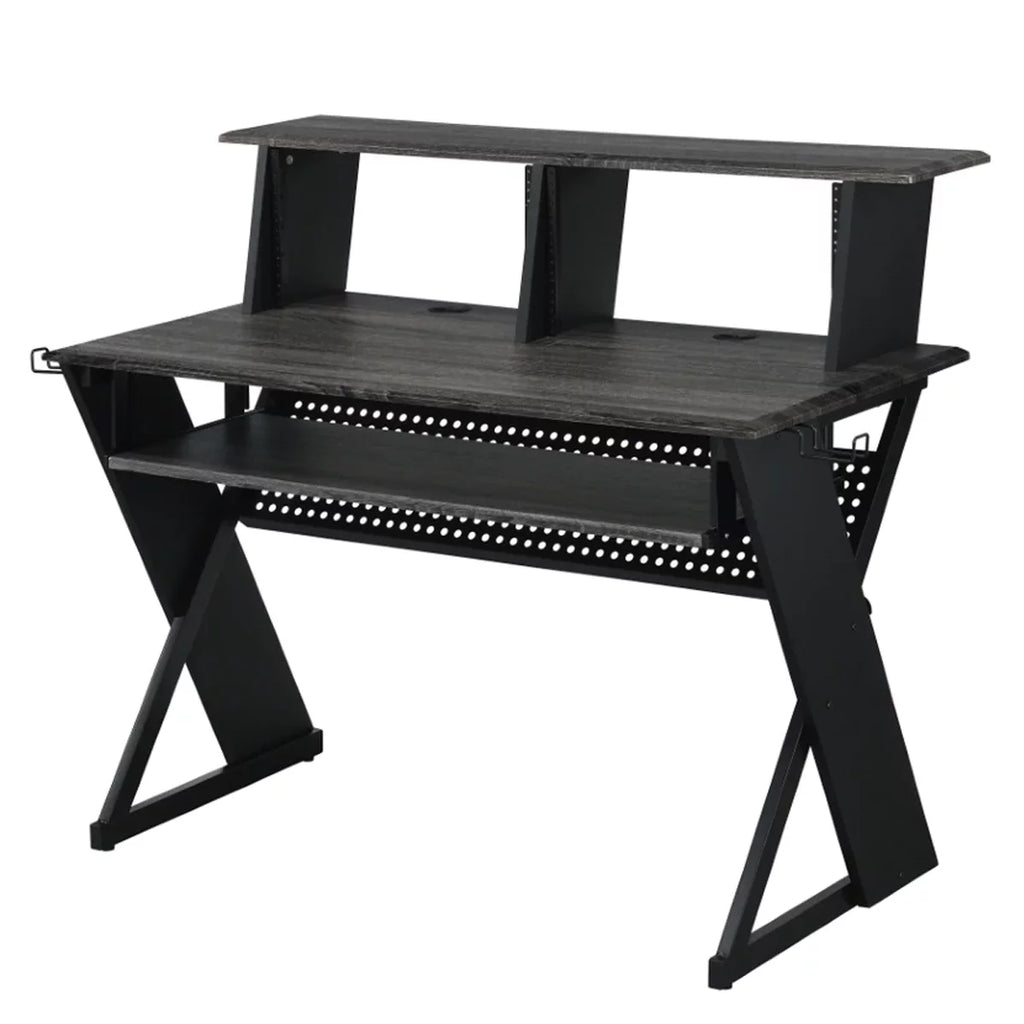 Gray Wood Music Desk Studio Station with Keyboard Tray and Shelves Z781280