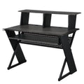 Gray Wood Music Desk Studio Station with Keyboard Tray and Shelves Z781280