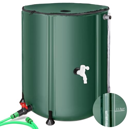 Black 53 Gallon Rain Barrel with Filter Two Spigots and Overflow Kit T7559
