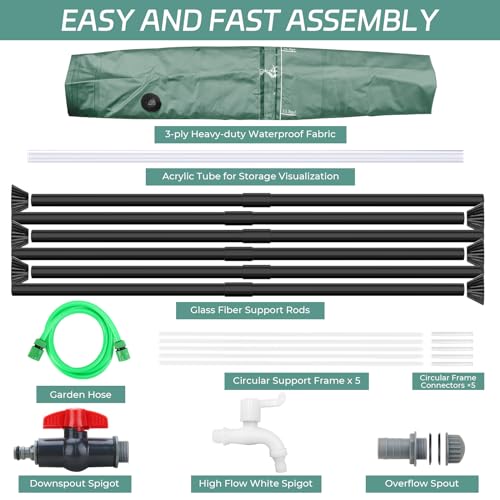 Black 53 Gallon Rain Barrel with Filter Two Spigots and Overflow Kit T7559