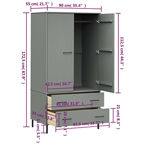 Gray Solid Wood Wardrobe with Metal Legs W924888