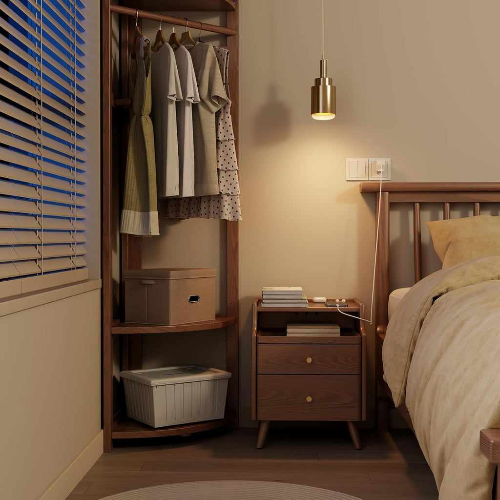 Walnut Solid Wood Nightstand with Drawers K241