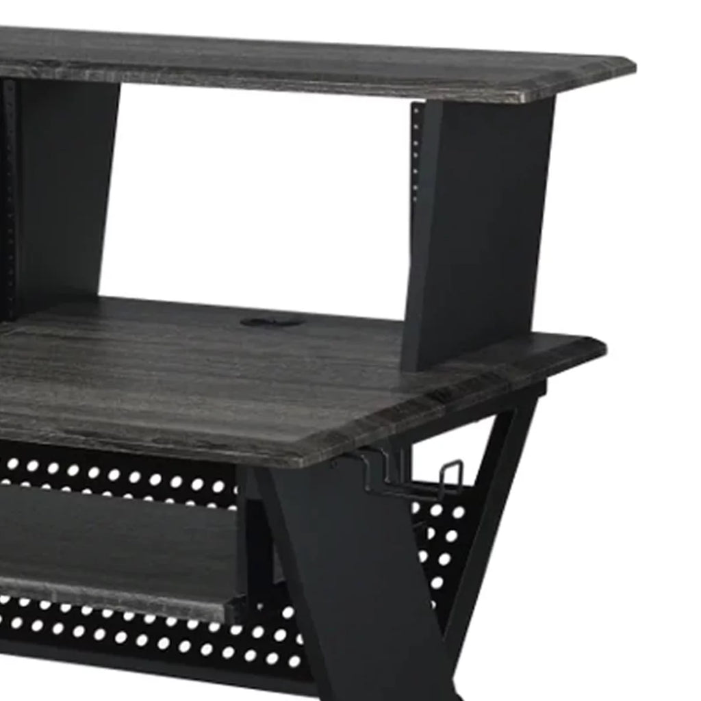 Gray Wood Music Desk Studio Station with Keyboard Tray and Shelves Z781280