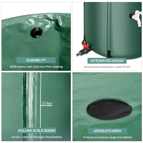 Black 53 Gallon Rain Barrel with Filter Two Spigots and Overflow Kit T7559