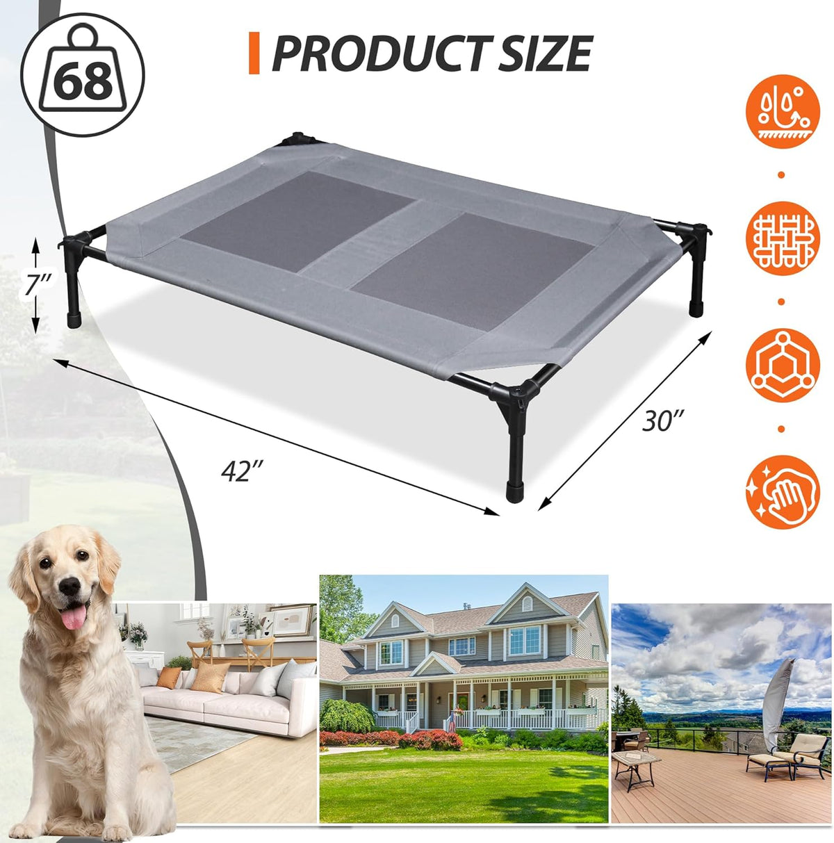 Grey 42 Inch Elevated Dog Bed with Mesh F872957