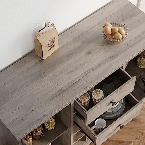 Dark Brown Buffet Sideboard with 2 Drawers and Adjustable Shelves L49878