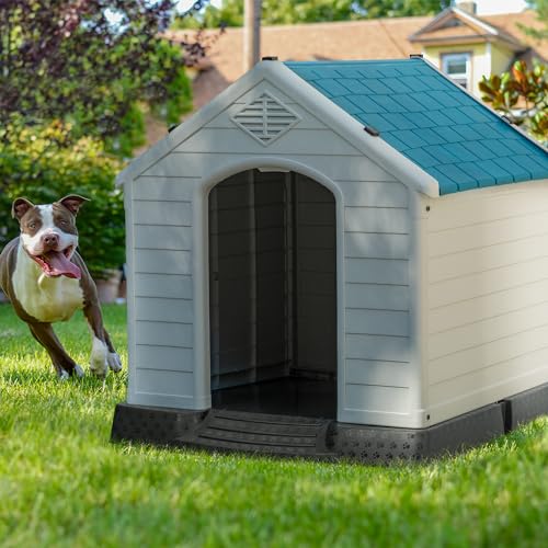 Gray 34" Waterproof Plastic Dog House W5094