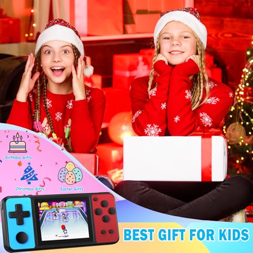 32 Bit Kids Handheld Games Preloaded 139 Video Games Portable Electronic Toys with 3.0" IPS Screen Rechargeable Battery (Blue-Red) W7739