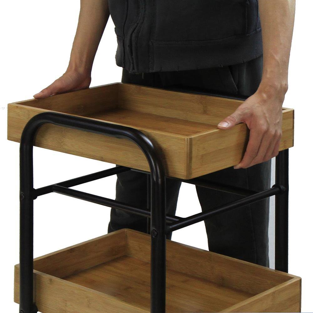 Portable Storage Cart with 3 Removable Bamboo Trays I6429