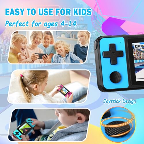 32 Bit Kids Handheld Games Preloaded 139 Video Games Portable Electronic Toys with 3.0" IPS Screen Rechargeable Battery (Blue-Red) W7739