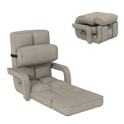 Padded Folding Floor Chair with 14-Level Adjustable Backrest (Dark Grey) T808116